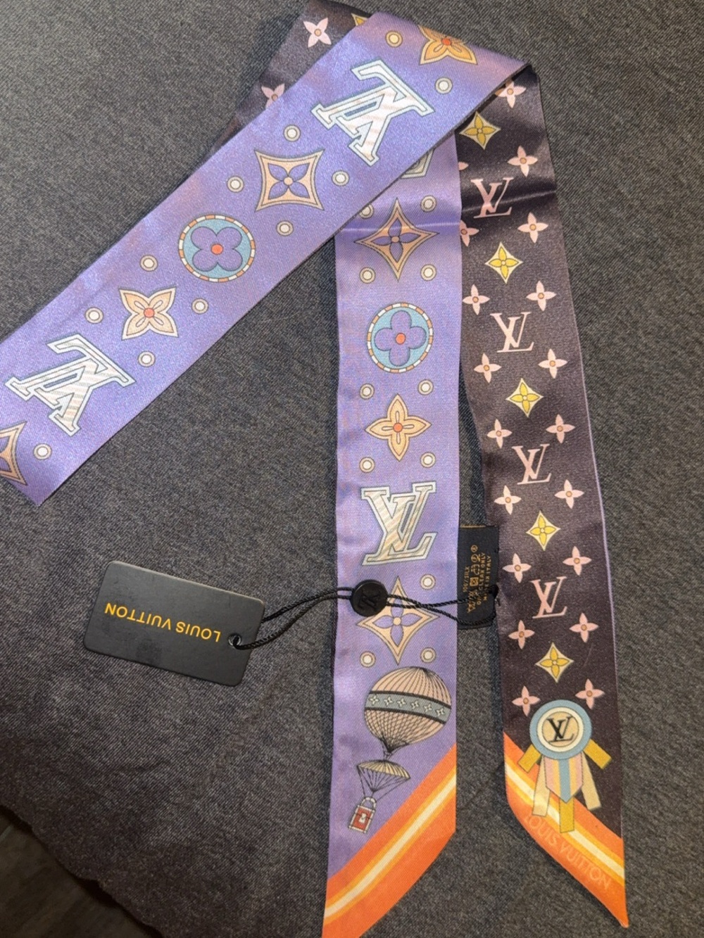 Lavender, Black and Gold Monogram Twilly Scarf